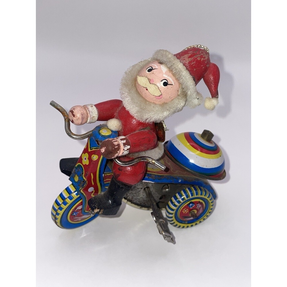 Vintage Mechanical Santa Moving Tricycle Kurt Adler Ornament Wind Up Works